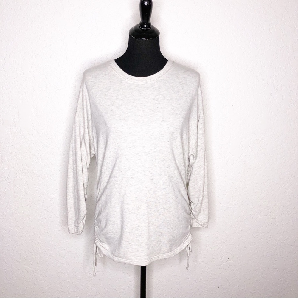 Athleta light gray cinched tie hem sleeve knit top size Small